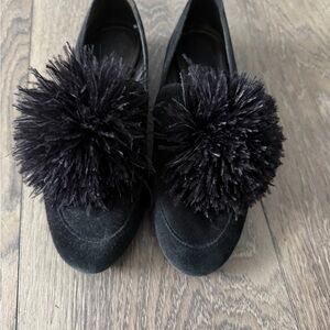 Michael Kors Black Flats with Pom-Pom Accent